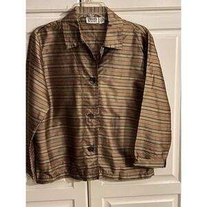 Chicos Design Women's Striped Button Down Shirt Jacket Gold Red Black White M